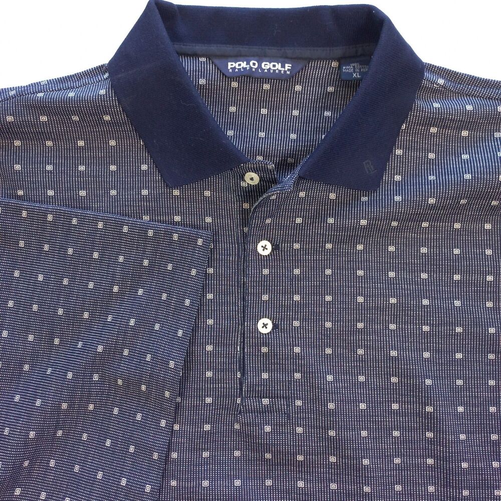 Vintage Polo Golf Ralph Lauren Shirt XL Pima Cotton Geometric Navy Blue Mens